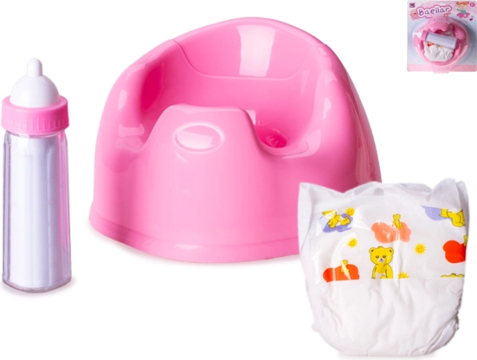 Potje met accessoires voor poppen in roze kleur