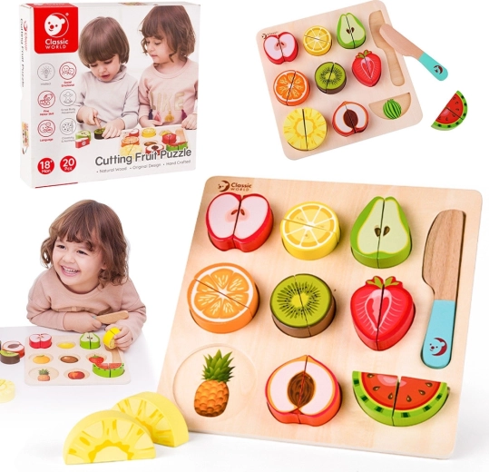 Houten fruit-snijdset Montessori Classic World, 20 onderdelen