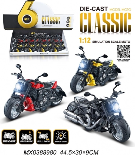 Metalen motorfietsmodel 1:12 met licht en pull-back