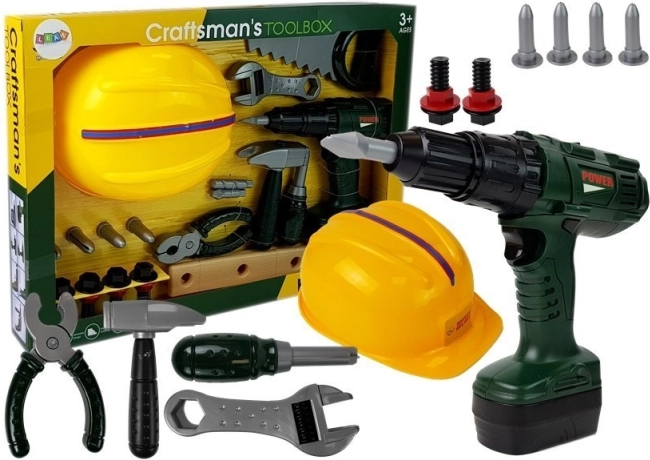 Gereedschapsset voor kinderen met accuboormachine en helm