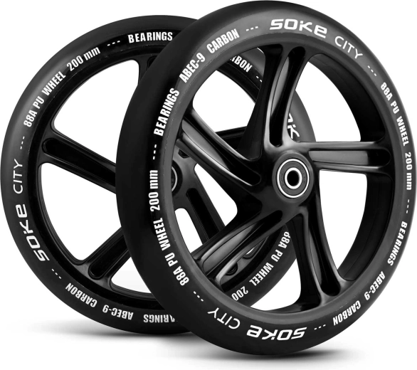 SOKE wielen voor stadsstep 200 mm zwart – set van 2 stuks