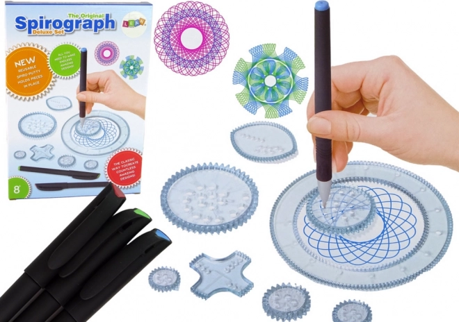Spirograafset met ringen en kleurpotloden, 28-delig