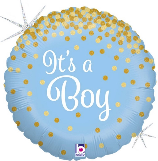 Grabo folieballon blauw „Het is een jongen!” met gouden confetti 46 cm - 1 stuk