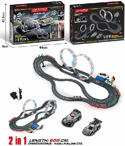 Racebaan 2-in-1 met loop, 2 auto’s, 600 cm, 1:43