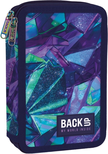 Tweekamer school-etui met inhoud BackUP Crystal