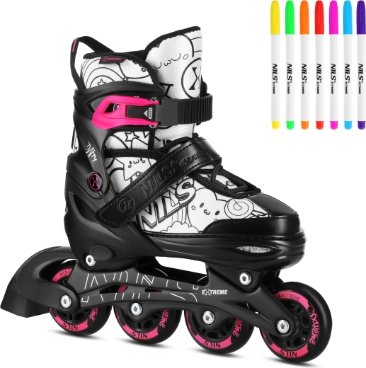 Kinder verstelbare 4-in-1 skates met stiften NILS Extreme Tinty – roze – M (35-38)