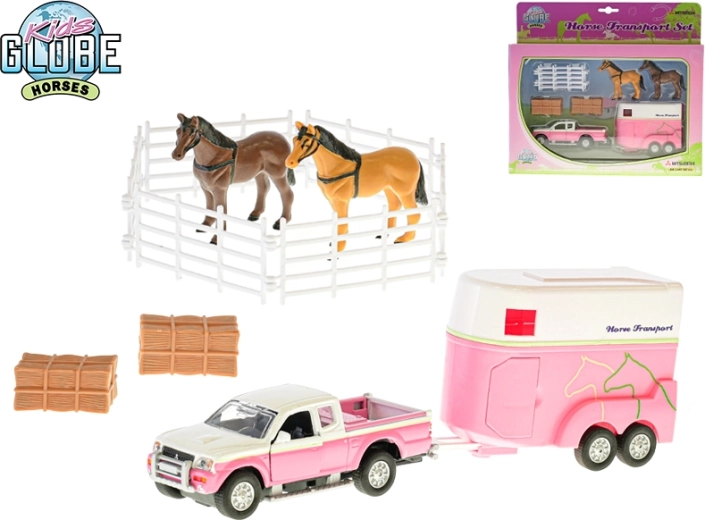 Kids Globe terreinwagen met paardentrailer 1:32