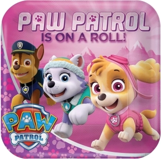 Paw Patrol Pink - Vierkante feestborden 23 cm (8 stuks)