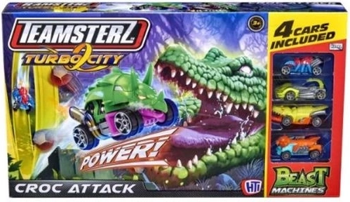 Teamsterz Turbo City Croc Attack – stuntbaan met krokodil en 4 autootjes
