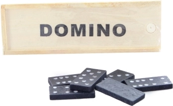 Houten domino in een doosje