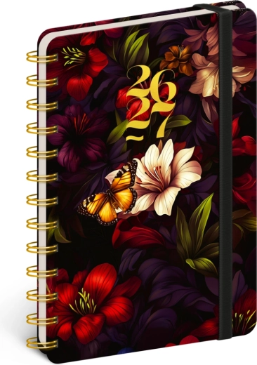 Spiraal 18‑maanden agenda Petito – rode bloemen 2026/2027, 13 × 18 cm