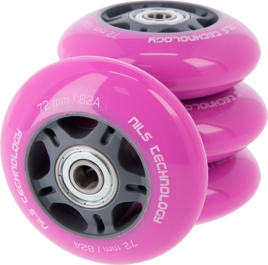 PU wielen met lagers voor skates NILS EXTREME 72 mm roze
