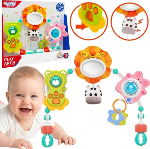 Woopie baby sensorische boog voor kinderwagen en wieg met dierenvriendjes leeuw en beertje
