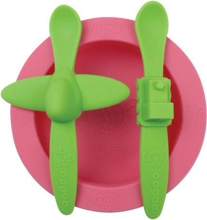 Kinderservies set Oogaa roze met groen