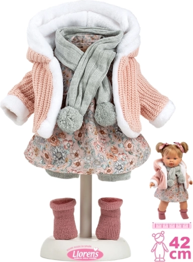 Kleding voor pop 42 cm – roze gebreide set met sjaal en rok