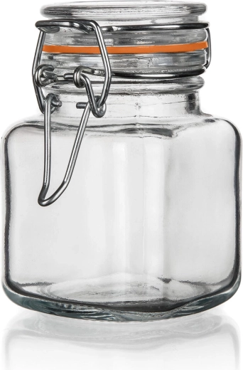 Glazen hermetische pot LINA 100 ml, vierkant met beugelsluiting