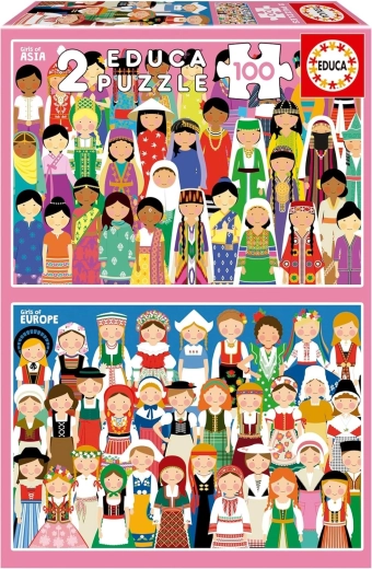 Educa puzzel Meisjes uit Europa en Azië 2×100 stukjes