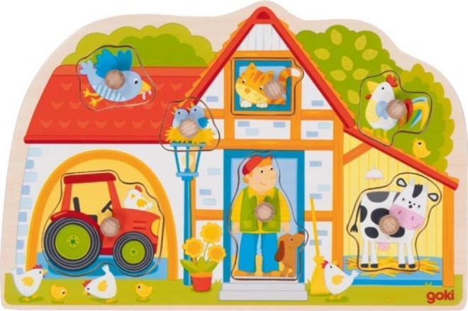 Houten inlegpuzzel boerderij GOKI