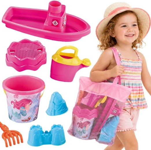 Woopie zand- en waterset met bootje en tas roze 9 stuks