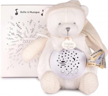 Doudou et Compagnie muzikaal nachtlampje met sterrenprojectie – witte teddybeer – geschenkset