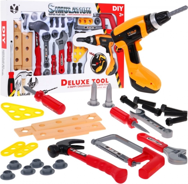 Kindergereedschapsset 26-delig met interactieve accuboormachine 3+