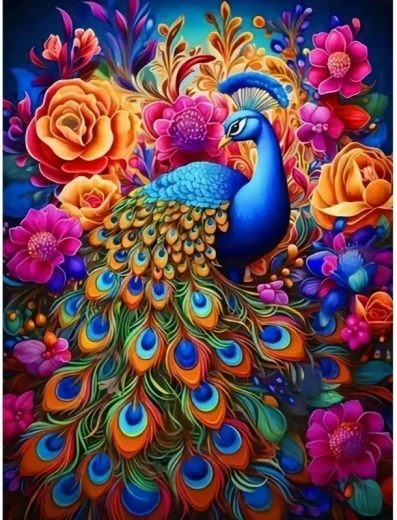 Norimpex schilderen op nummer Pauw in kleurrijke bloemen 40 × 50 cm