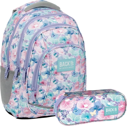 Schoolset BackUP lentebloemen 2-in-1 – rugzak en etui