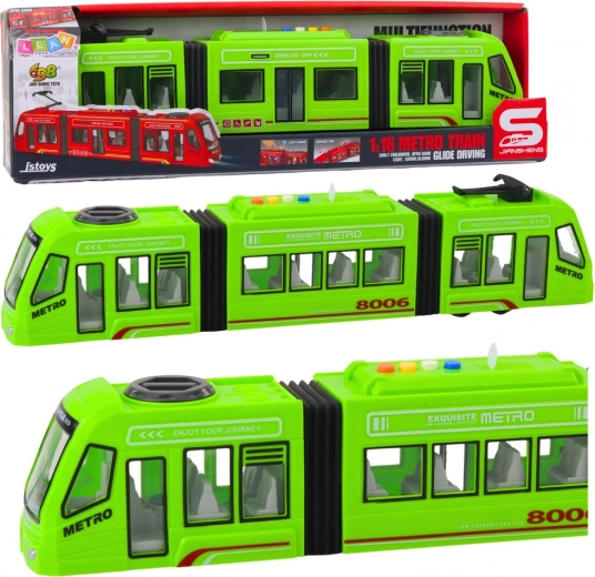 Groene metro 1:16 met openslaande deuren, licht en geluid