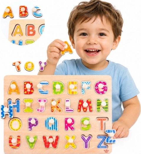 Tooky Toy Montessori houten inlegpuzzel alfabet met handgrepen