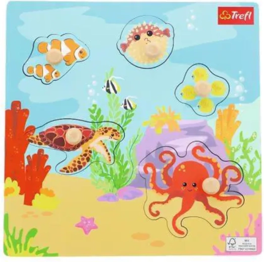 Houten puzzel Zeedieren, 5 stukjes