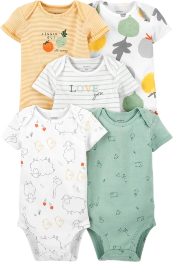 Carter's babyrompers met korte mouwen Animals, neutraal, 5 stuks
