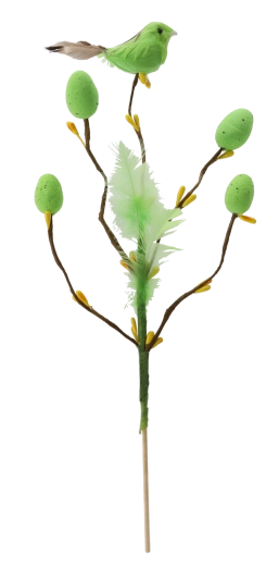 Paastak met vogeltje en eitjes op prikker 24 cm