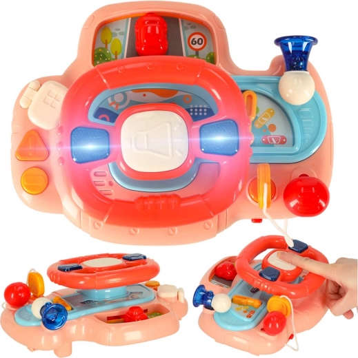Interactief roze stuur voor kinderen voor kinderwagen met geluiden en lichtjes