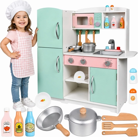 Grote interactieve houten kinderkeuken met accessoires - 1 stuk
