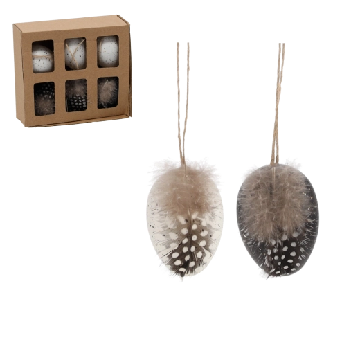 Set hangende paaseieren – zwart-wit elegantie (6 stuks)