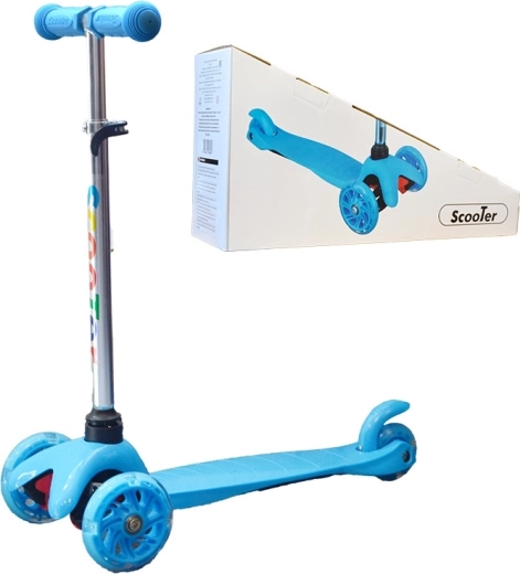 Kinder driewielige step met lichtgevend wieltje – blauw