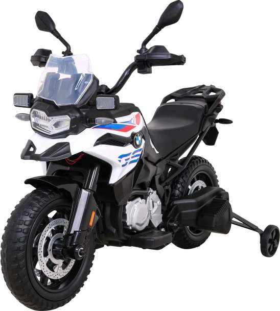 Elektrische kindermotor BMW F850 GS met zijwieltjes, LED en audio