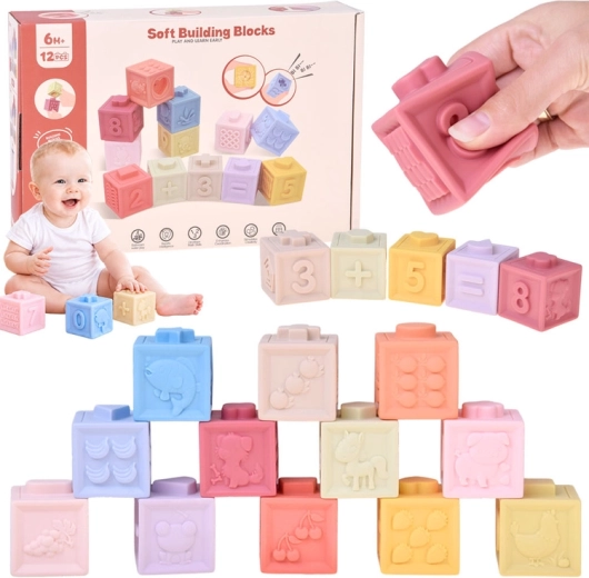 Zachte sensorische blokken in pastelkleuren - 12 stuks