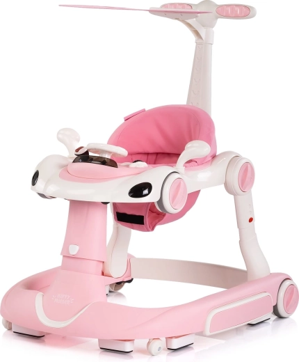 Loopstoel 5-in-1 met speelpaneel en zonnescherm – Chipolino Happy Walker, roze