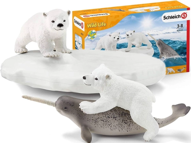 schleich wild life poolse speelplaats met ijsbeerwelpen en narwal