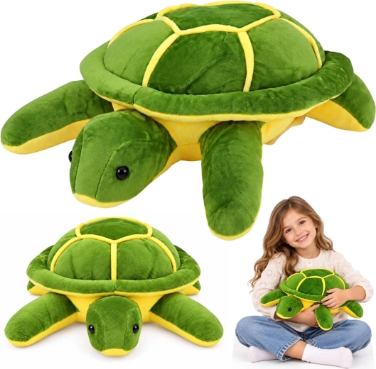 Knuffelzachte schildpad om mee te knuffelen, groen-geel, 33 cm