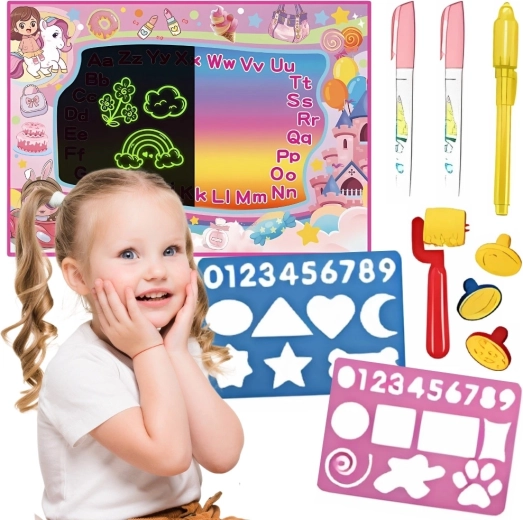 Woopie watertekenmat 2-in-1 XXL met glow-in-the-dark-effect