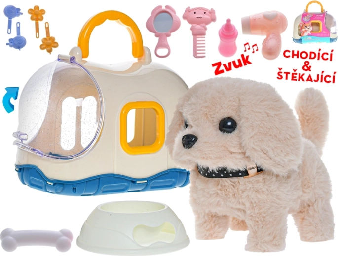 Interactieve pluchen hond met draagkooi 19 cm