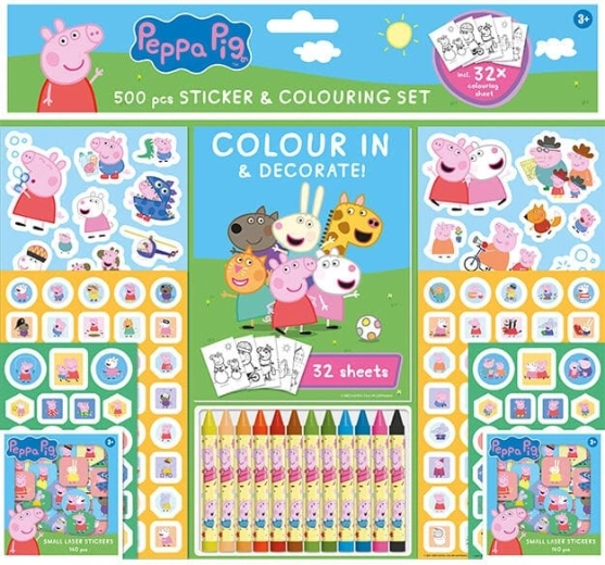 Sticker­set met kleurplaten en waskrijtjes Peppa Pig (500 stuks)