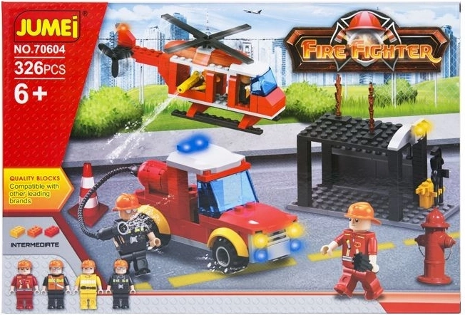 Bouwset Jumei Brandweerlieden 326 onderdelen (brandweerauto en helikopter) - 1 stuk