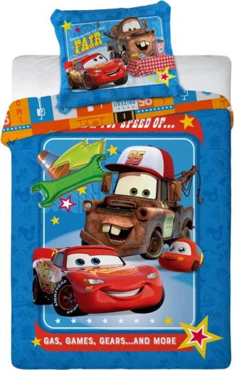 Katoenen beddengoed voor babybedje Cars Bliksem McQueen en Takel blauw