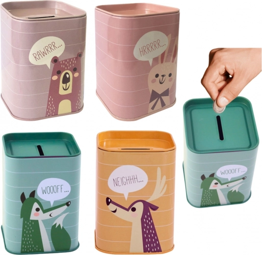 Metalen kinder-spaarpot met dieren 11 × 8 cm