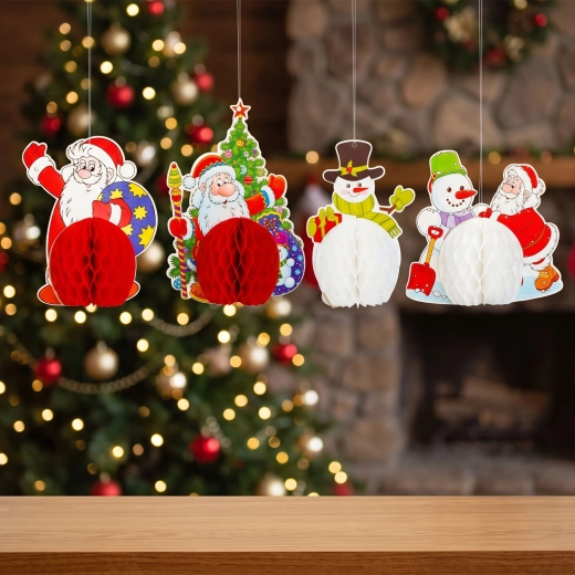 Kerstpapieren hanglampionnen met motieven - set van 4 stuks