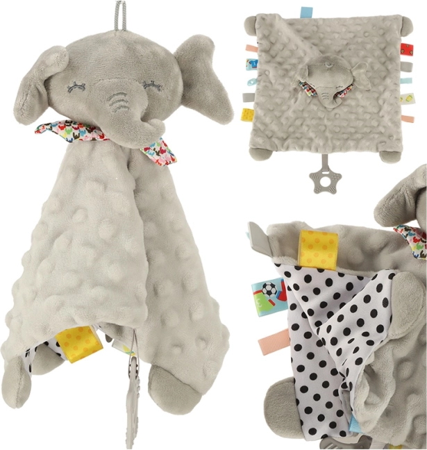 Sensorisch speelgoed knisperende olifant met kleurrijke labels