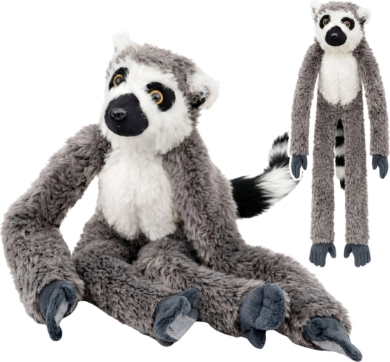 Pluchen maki met lange pootjes en klittenband, grijs 35 cm